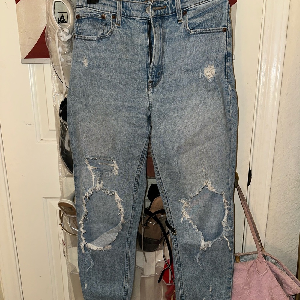 Abercrombie & Fitch High Rise Distressed Blue Jeans